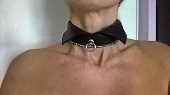 Collier Yoke, Cuir et cristaux Swarovski